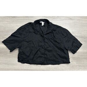 H & M Oversized Linen Button Shirt Women preppy Cropped boxy  preppy travel XS